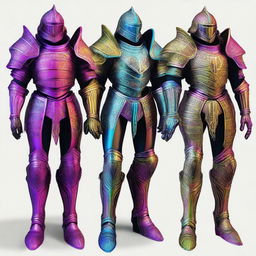 A vibrant, high-quality digital art image showcasing a set of armor without a helmet, designed in a rainbow color scheme