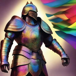 A stunning digital art image showcasing a set of armor without a helmet, beautifully adorned with a vibrant rainbow color scheme