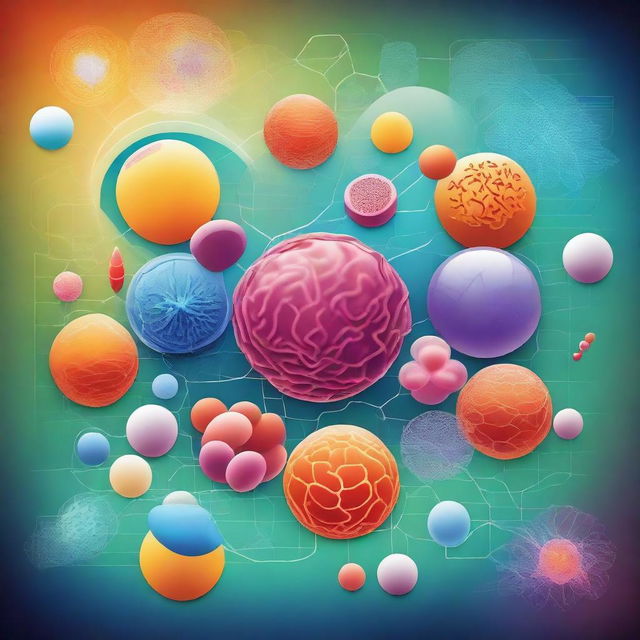 A detailed illustration of a biology concept, such as the human cell, with a vibrant and educational background