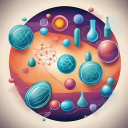 A detailed illustration of a biology concept, such as the human cell, with a vibrant and educational background