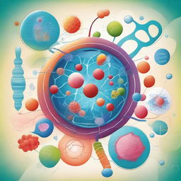 A detailed illustration of a biology concept, such as the human cell, with a vibrant and educational background