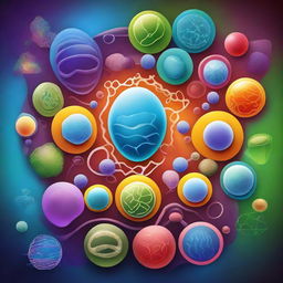 A detailed illustration of a biology concept, such as the human cell, with a vibrant and educational background