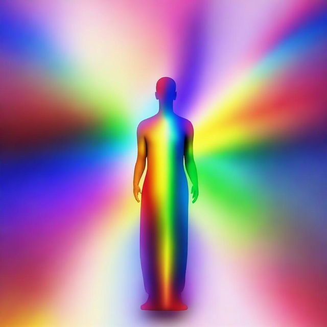 A divine god is creating a person made entirely of rainbow colors