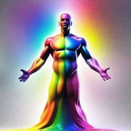 A divine god is creating a person made entirely of rainbow colors