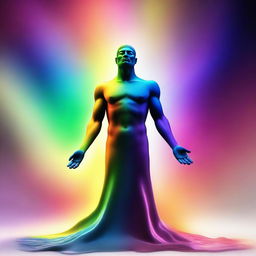 A divine god is creating a person made entirely of rainbow colors