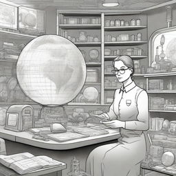 A thoughtful scene featuring a female inventor in her workshop, imagining a world without rainbows