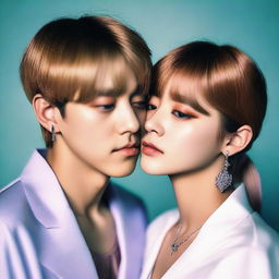 Kim Taehyung, a popular South Korean singer and member of BTS, gently resting his face on a girl's neck