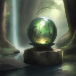 The archeologist discovered a shimmering orb, pulsating with an ethereal glow upon a pedestal of polished stone