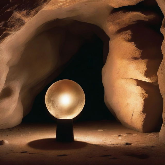 The archeologist discovered a shimmering orb, pulsating with an ethereal glow upon a pedestal of polished stone, in the cave under the river