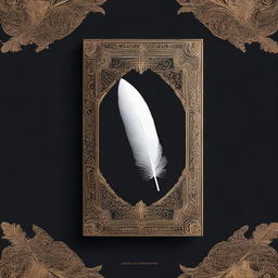 A book cover without any words, featuring a dark background with a white feather in the center