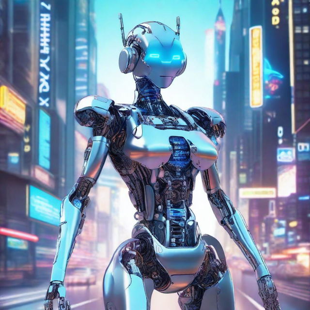 A highly detailed illustration of a robot girl