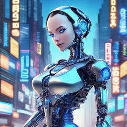 A highly detailed illustration of a robot girl