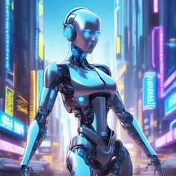 A highly detailed illustration of a robot girl