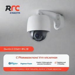 A professional CCTV camera installation ad with sleek cameras, vibrant design elements, proclamations of high quality service, 24/7 protection and a contact call to action.