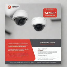 A professional CCTV camera installation ad with sleek cameras, vibrant design elements, proclamations of high quality service, 24/7 protection and a contact call to action.