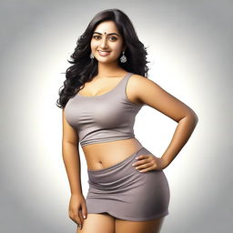 A highly realistic depiction of a beautiful young Indian woman with a curvy figure