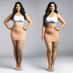 A highly realistic depiction of a beautiful young Indian woman with a curvy figure