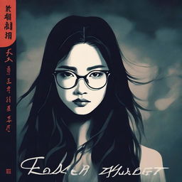 An eerie illustrated book cover featuring a young Asian woman with glasses and long hair