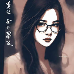 An eerie illustrated book cover featuring a young Asian woman with glasses and long hair