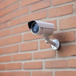 A high-tech CCTV camera installation scene - newly installed compact and sleek camera on a brick wall with clarity highlighting the precision and professional workmanship.