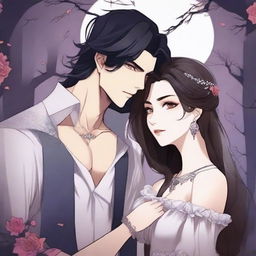 A romantic and erotic animated book cover illustration for a webtoon fantasy novel