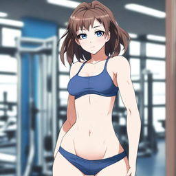 A highly detailed, HD, and realistic anime-style image of a woman in a gym