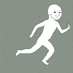 Create an image featuring Wojak, the popular internet meme character, running