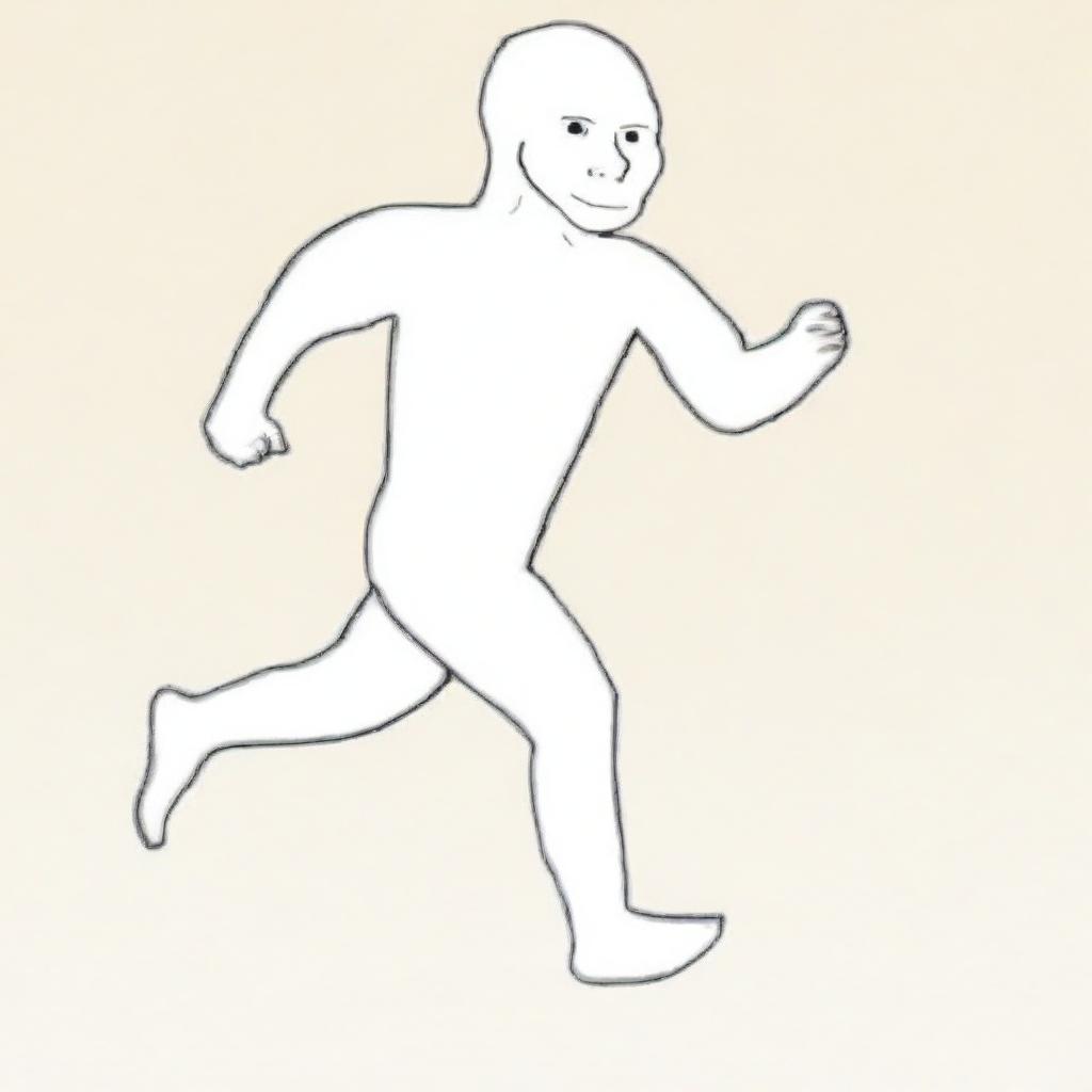 Create an image featuring Wojak, the popular internet meme character, running