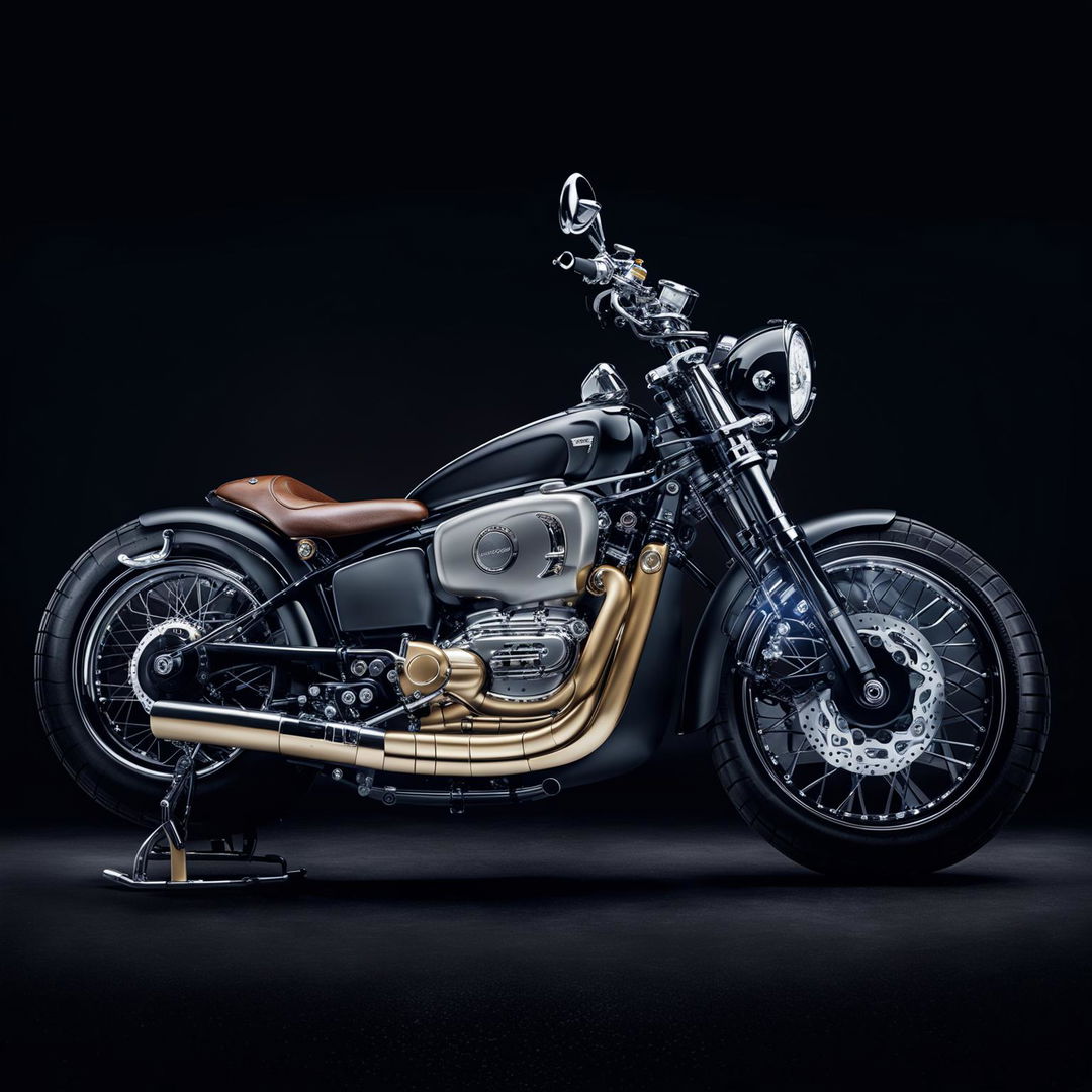 This is a description of a hypothetical Rolls-Royce motorbike, featuring the brand's luxury, elegance, and craftsmanship