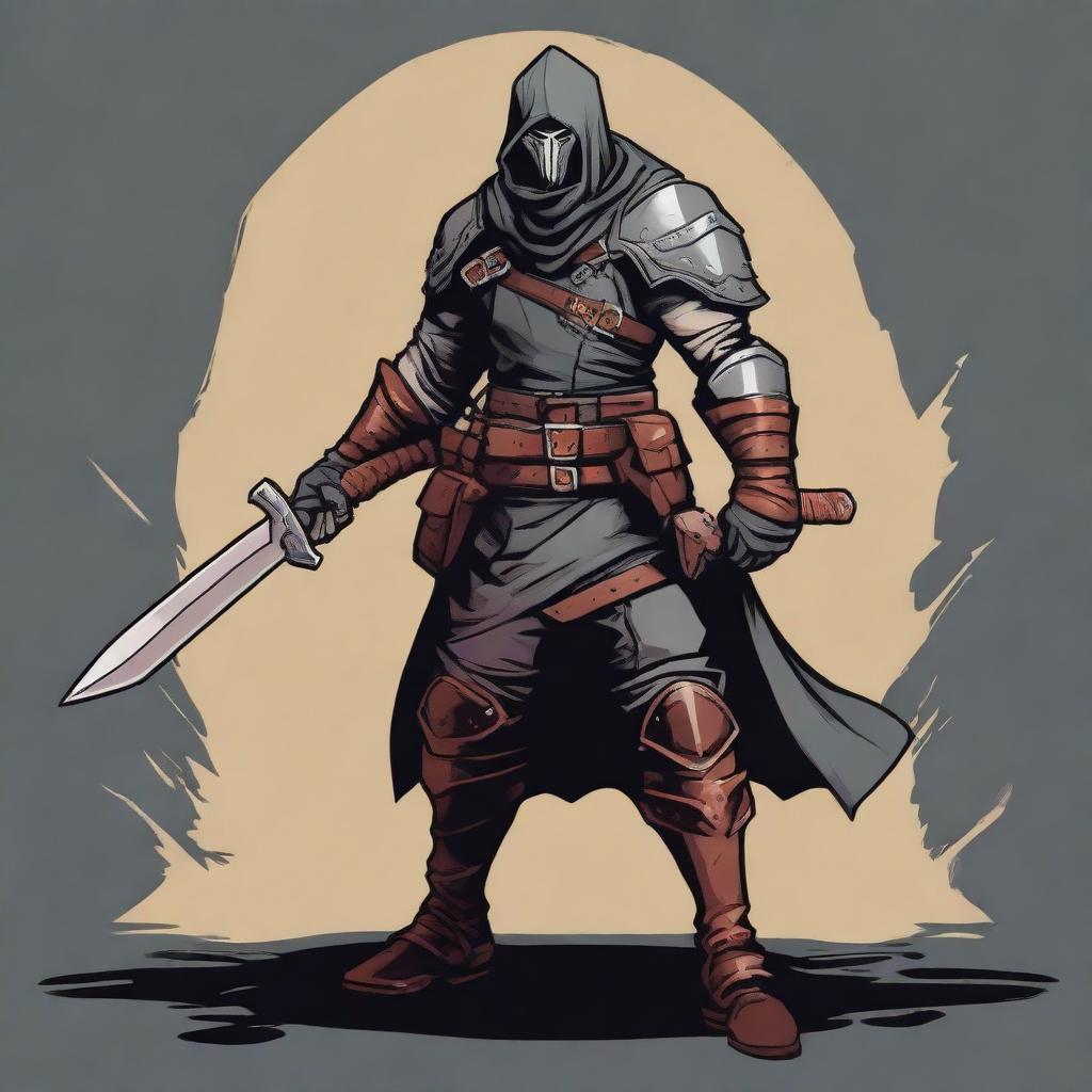 A detailed illustration of a rogue character wearing leather armor, holding a knife, in the style of Dungeons and Dragons