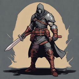 A detailed illustration of a rogue character wearing leather armor, holding a knife, in the style of Dungeons and Dragons