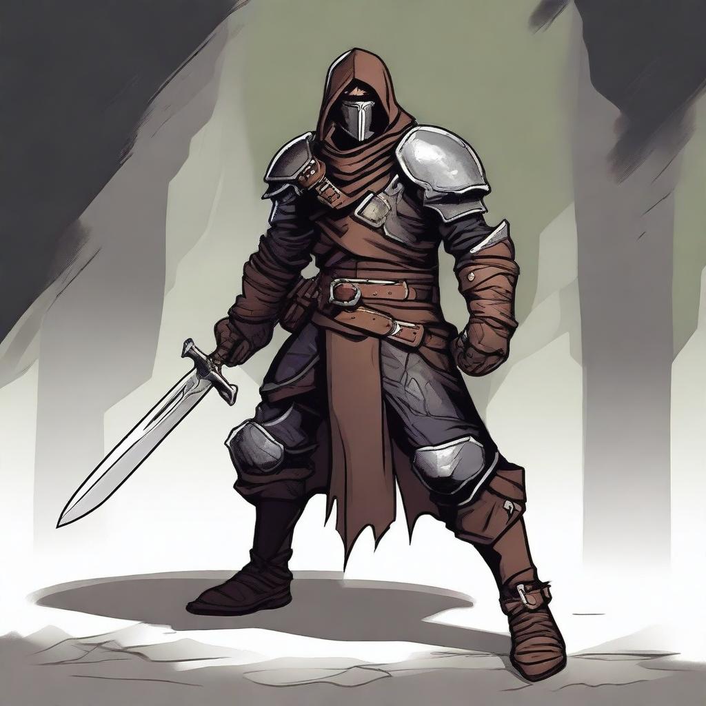 A detailed illustration of a rogue character wearing leather armor, holding a knife, in the style of Dungeons and Dragons