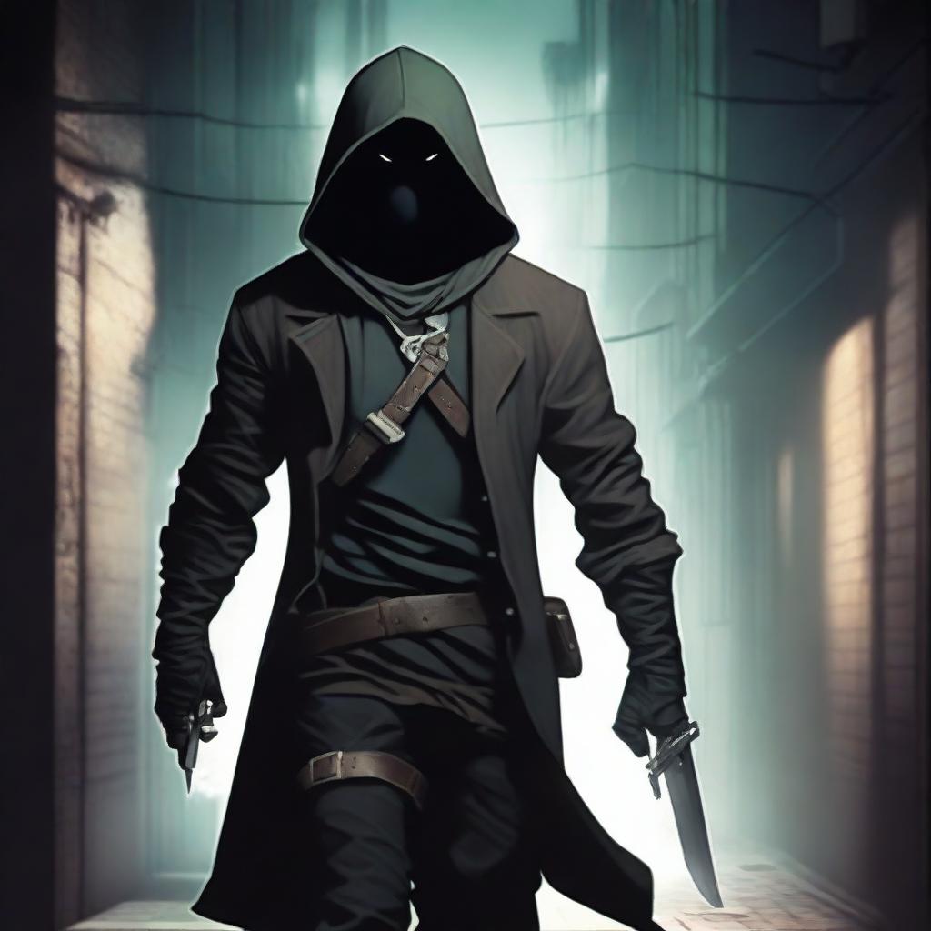 A male rogue with a knife on his hip, not wearing a hood