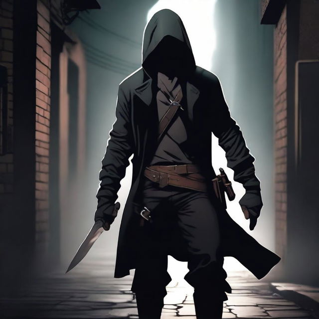 A male rogue with a knife on his hip, not wearing a hood