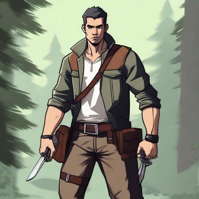 A male character with a knife on his hip