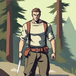 A male character with a knife on his hip