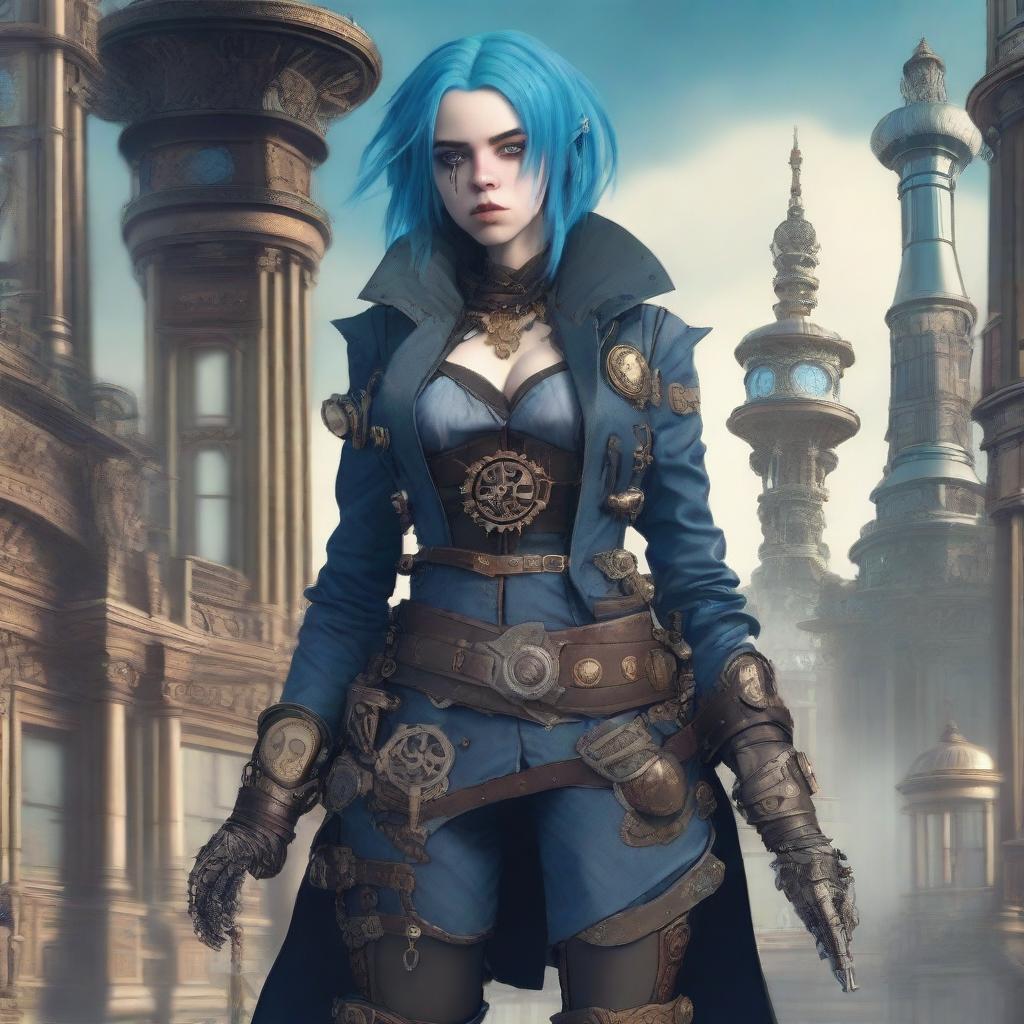 Billie Eilish depicted as a rogue in a steampunk setting