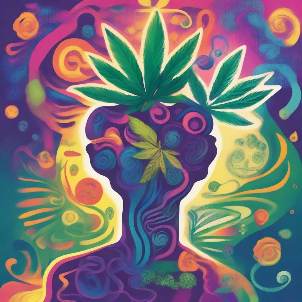 A surreal and colorful depiction of a mind under the influence of cannabis