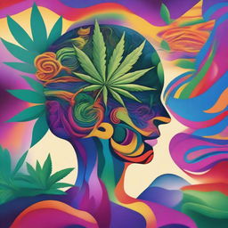 A surreal and colorful depiction of a mind under the influence of cannabis