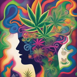 A surreal and colorful depiction of a mind under the influence of cannabis