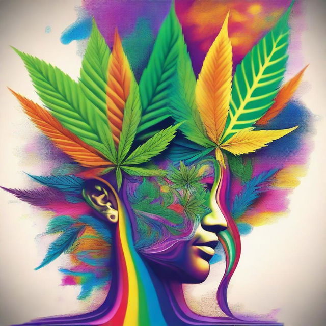 A surreal and colorful depiction of a mind under the influence of cannabis