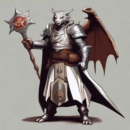 A war cleric holding a mace and a shield with a dragon emblem on it