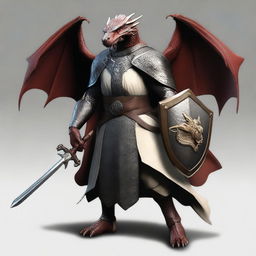 A realistic depiction of a cleric holding a mace in one hand and a shield with a dragon emblem in the other