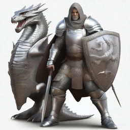 A realistic depiction of a man who is a cleric wearing silver armor and carrying a mace