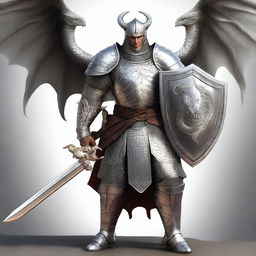 A realistic depiction of a man who is a cleric wearing silver armor and carrying a mace