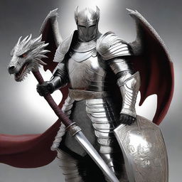 A realistic depiction of a human man wearing gleaming silver armor, but not a knight