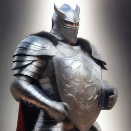 A realistic depiction of a human man wearing silver armor in medieval times