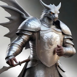 A realistic depiction of a human man wearing silver armor in medieval times