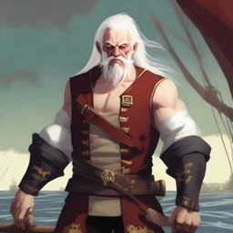 A sea pirate cultist with white hair and a slimmer body