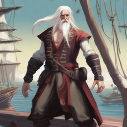 A sea pirate cultist with white hair and a slimmer body